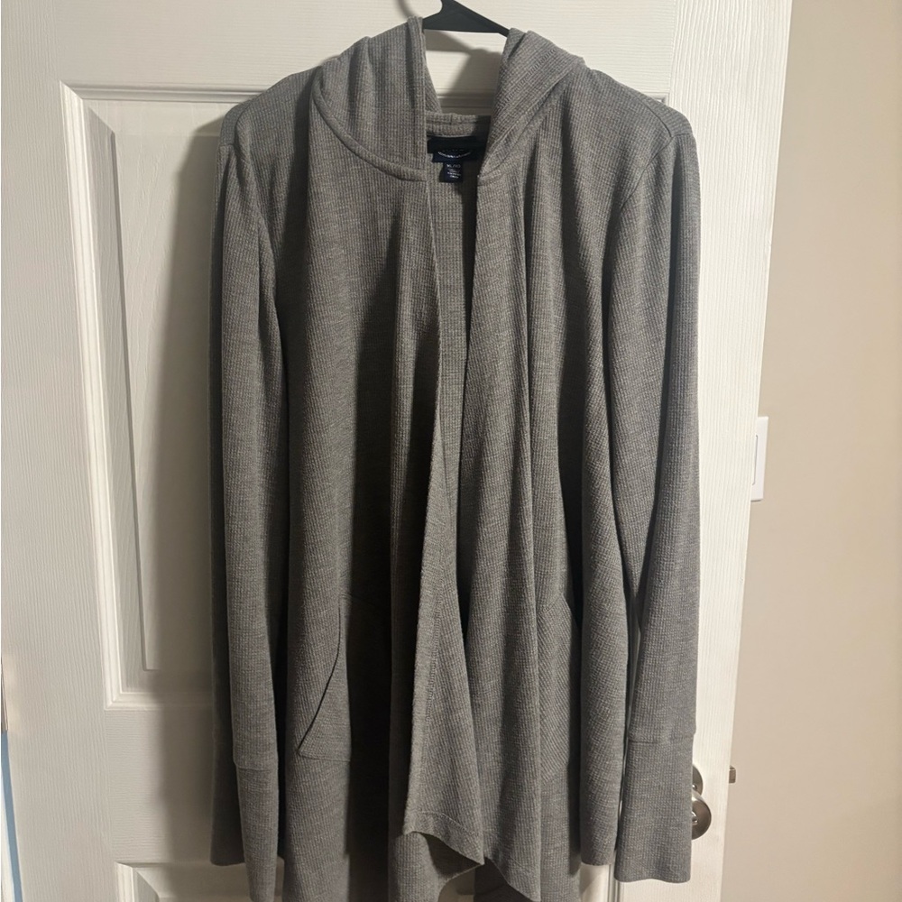 Cozy Hooded Open-Front Cardigan - Gray